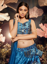 Navy blue velvet Lehenga