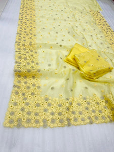 Floral and beads galore saree