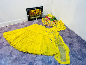 Yellow cape style Lehenga