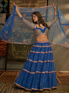 Blue georgette threadwork Lehenga