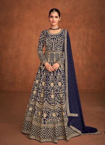Georgette embroidered anarkali - blue