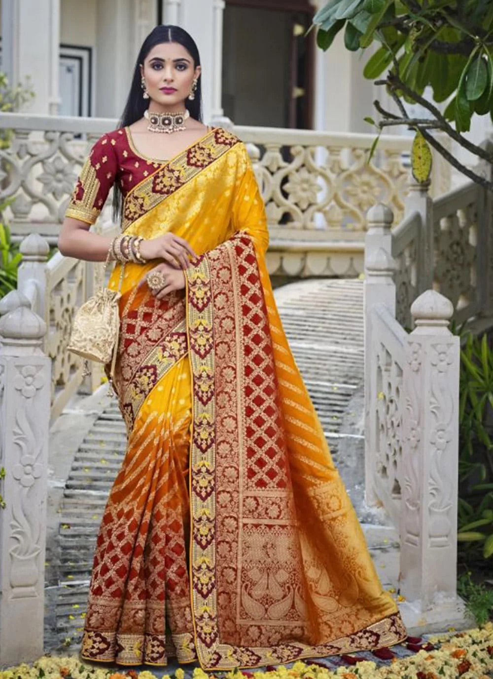 Ethnic collection - red and yellow traditional saree