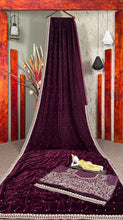 Wine velvet bead embroidered saree