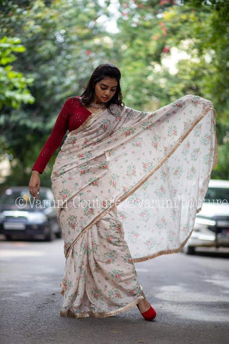 White floral saree