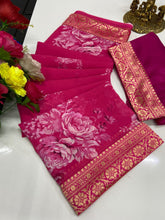 Digital floral sarees with beautiful border - lots of colours