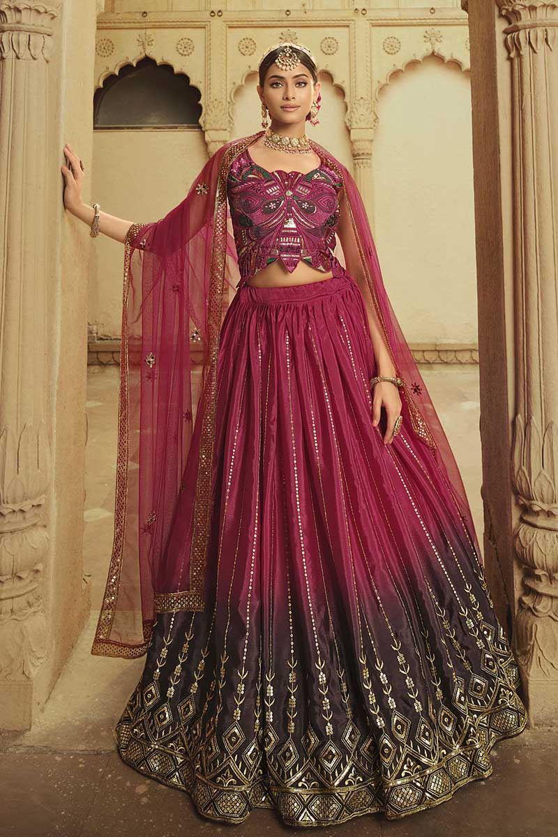 Misha collection - shaded deep pink sequins Lehenga