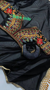 Black magic saree with readymade embroidered blouse