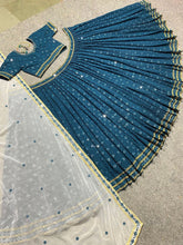 Teal blue party wear silk Lehenga