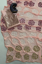 Partywear peachy pink saree