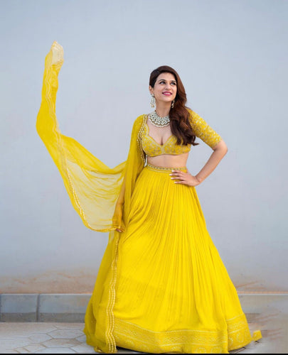 Yellow butterfly readymade Lehenga (plus size)