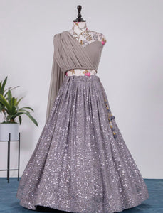 Indo western silver shimmer sweetheart Lehenga - readymade