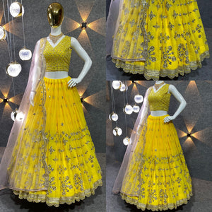 Yellow and baby pink sequence Lehenga