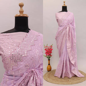 Silk chikankari work saree in lavender