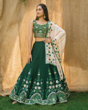 Pine green and florals Lehenga