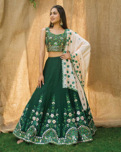 Pine green and florals Lehenga