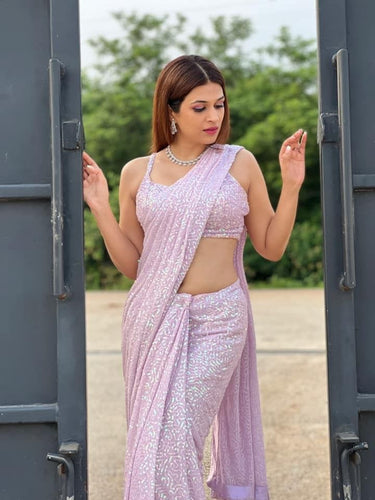 Shraddha Das inspired lilac sequins saree