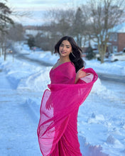 Celebrity inspired rani pink sequinned saree