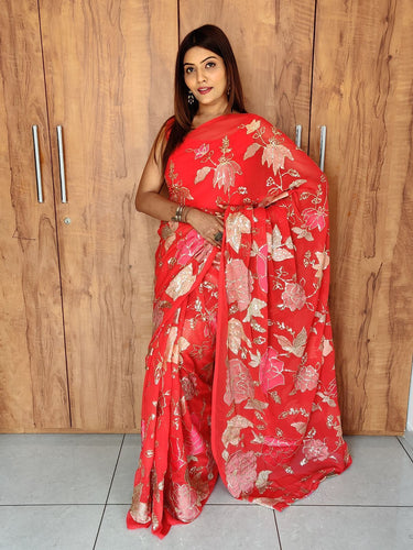 Floral sarees with sequins