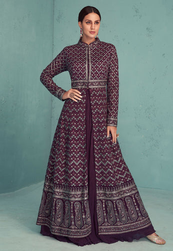 Deep wine anarkali gown