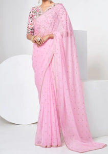 Imperial collection : baby pink partywear designer saree