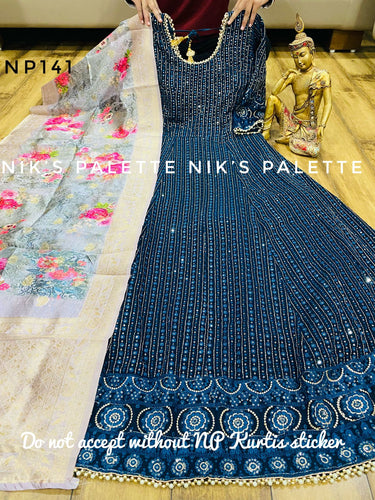 Sequinned anarkali with silk dupatta