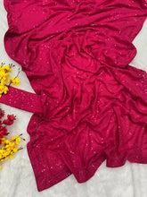 Celebrity inspired rani pink sequinned saree