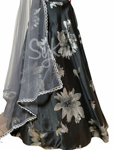 Black lehenga with silver flowers