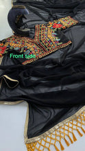 Black magic saree with readymade embroidered blouse