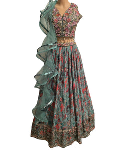 Boutique collection - green floral Lehenga with ruffle dupatta