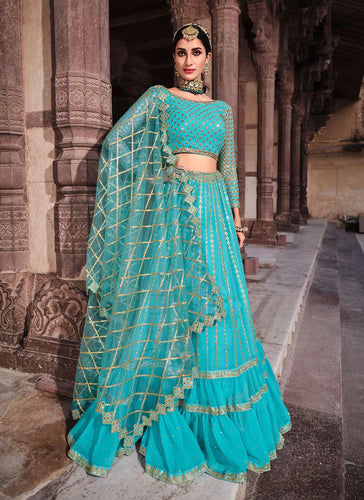 Blue sequins work Lehenga