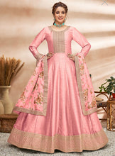 Art silk gown with floral dupatta- pink