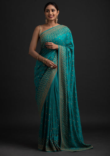 Vichitra silk saree - gota patti and mirror work