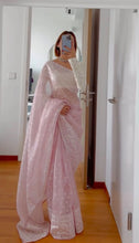 Celebrity style organza silk baby pink saree
