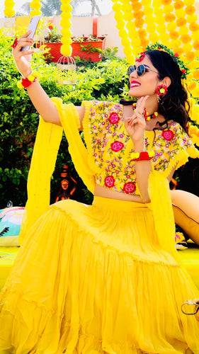 Yellow cape style Lehenga