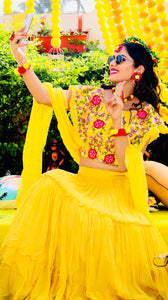 Yellow cape style Lehenga