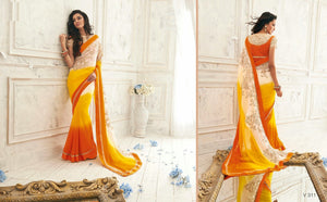 Yellow, orange and white saree