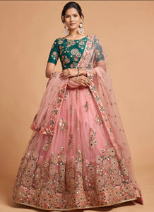 Peach net floral Lehenga