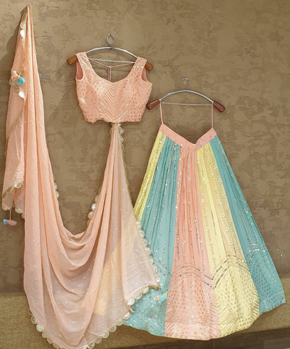 Pastel multi colour chine sequinned Lehenga- readymade
