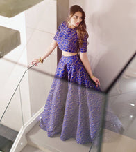 Sabyasachi inspired blue floral raw silk Lehenga