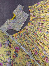 Yellow Lehenga - Floral and bird digital print Lehenga