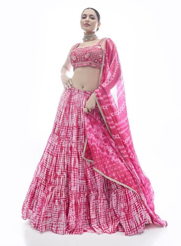 Pink jacquard Lehenga