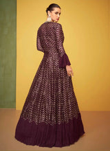 Wine chinnon embroidered gown