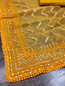 Organza silk saree with zigzag sequins