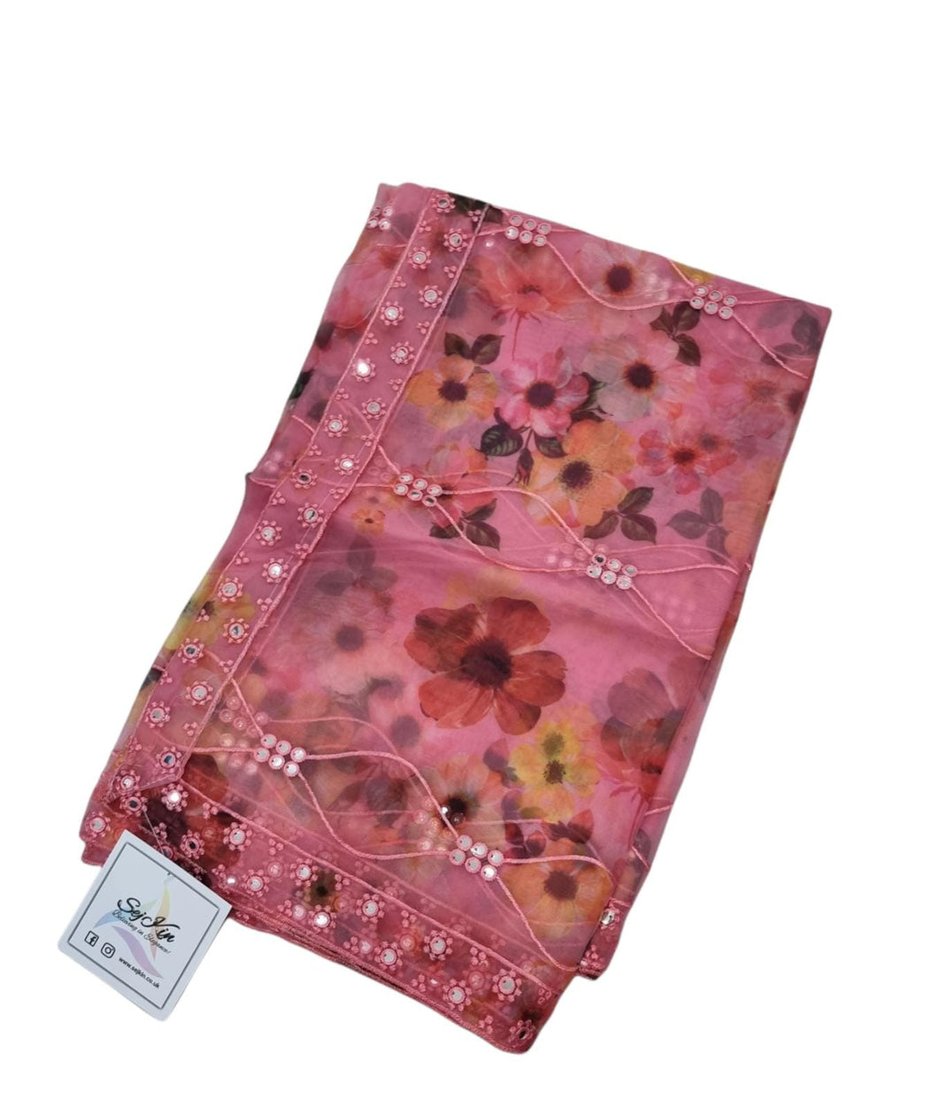 Baby pink floral mirror work dupatta