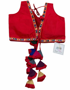 Red blouse with mirror border & tassel