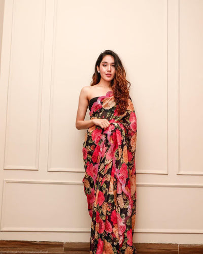 Rose floral saree