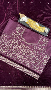 Wine velvet bead embroidered saree