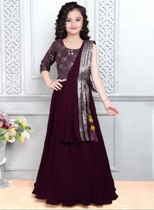 Kids - 5-16 years, wine georgette sequins Lehenga