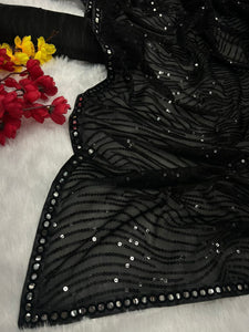 Celebrity inspired saree: Black, sequins embroidered