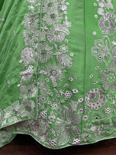 Chinnon silk green and white floral Lehenga